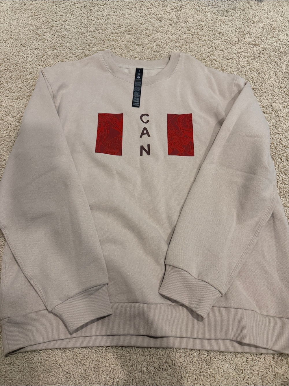 lululemon athletica Beige Crewneck Sweatshirt with Red Graphic Panels